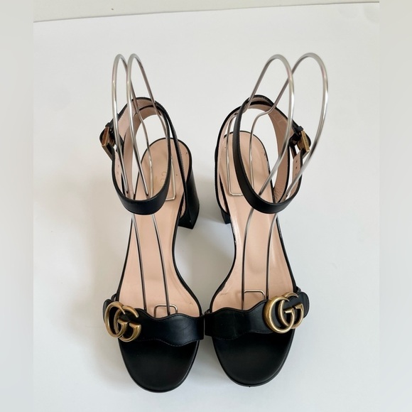 Gucci Marmont GG Platform Sandals EU 37 US 7 Black Leather Block High Heel - Picture 3 of 14